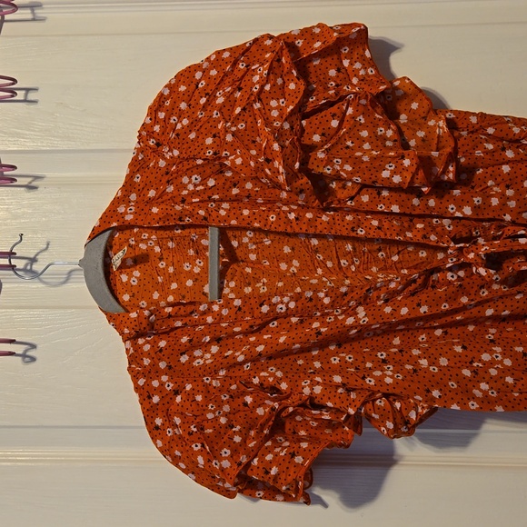 Free People Call Me Later Floral Ruffle Printed Bodysuit Sz M Color Orange/White - Picture 11 of 12